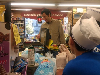 Photo of Steve Fanto buying supplies at the  grocery store